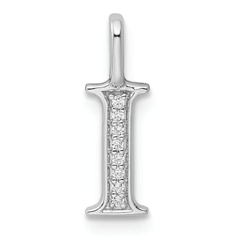 14K White Gold Diamond Letter I Initial Pendant