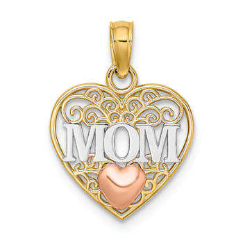 14k Tri-color Gold Polished MOM in Heart Pendant
