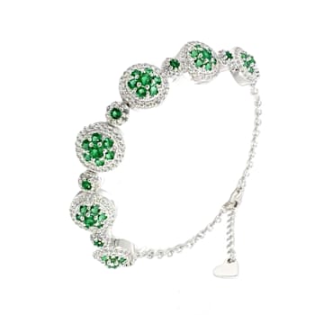 Green Lab Created Emerald and Lab Created White Sapphire Halo Rhodium
Over Sterling Silver Bracelet