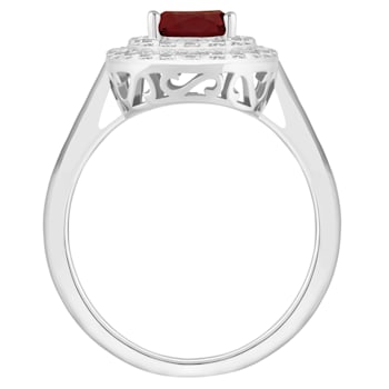 8x6mm Oval Garnet And White Topaz Accents Rhodium Over Sterling Silver
Double Halo Ring
