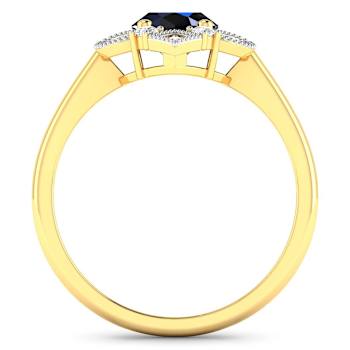 1.5ctw Blue Sapphire and Diamond 14K Yellow Gold Halo Ring