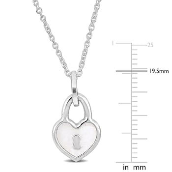 Children's White Enamel Heart Lock Charm Necklace in Sterling Silver