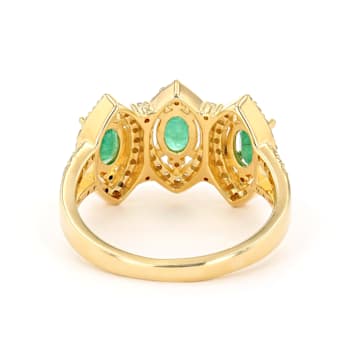 Emerald and Diamond 18K Yellow Gold over Sterling Silver Ring 1.61ctw