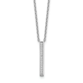 Rhodium Over Sterling Silver Polished Cubic Zirconia Bar Necklace