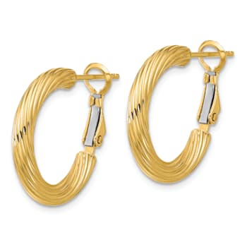 14k Yellow Gold Textured 13/16" Twisted Round Hoop Earrings