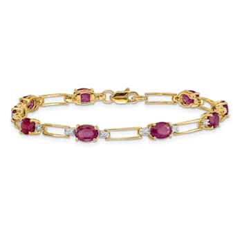 14k Yellow Gold and Rhodium Over 14k Yellow Gold Diamond and Oval Ruby Bracelet