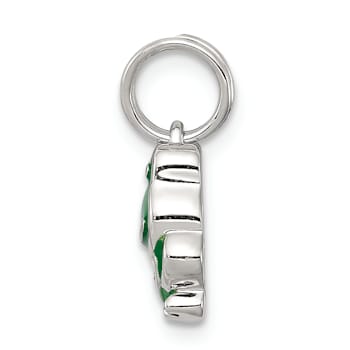 Rhodium Over Sterling Silver Green Enameled Frog Charm