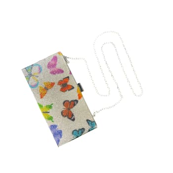 Silver Tone Clear Crystal Multi Butterfly Rhinestones Square Clutch