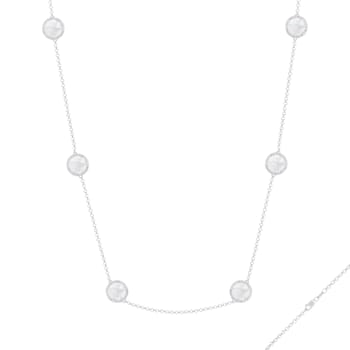 Mother of Pearl and Cubic Zirconia Rhodium Over Sterling Silver Necklace
