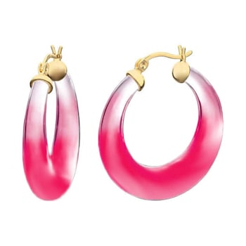 14K Yellow Gold Over Sterling Silver Painted Graduated Hoops in Red