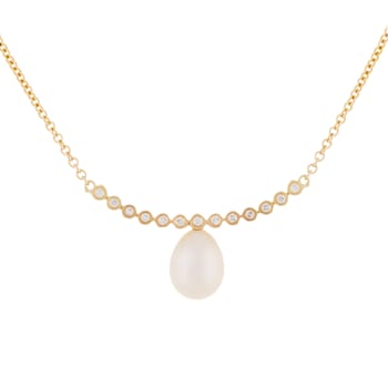 14k Yellow Gold 8mm Cultured Freshwater Pearl Pendant with Diamond
Accents, 18" Chain Built in