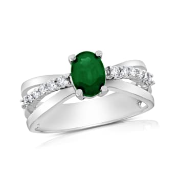 0.85ctw Emerald and Diamond Ring in 14k White Gold