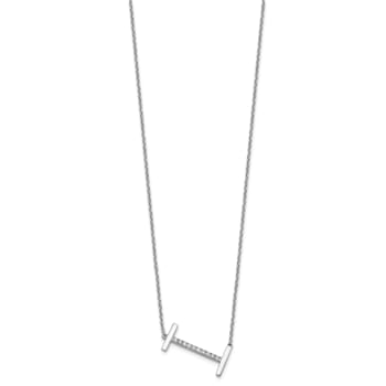Rhodium Over 14k White Gold Sideways Diamond Initial I Pendant Cable
Link 18 Inch Necklace