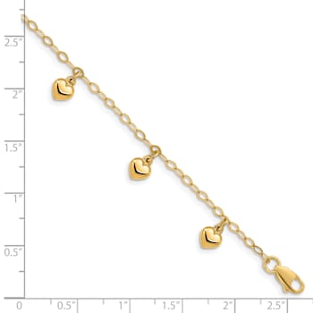 14K Yellow Gold Child's Puffed Heart Charm Bracelet