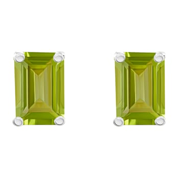 6x4mm Emerald Cut Peridot 14k White Gold Stud Earrings
