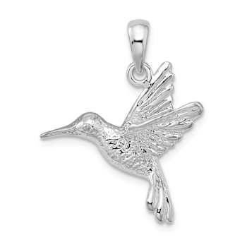 Rhodium Over Sterling Silver Polished Hummingbird Pendant