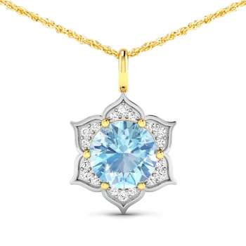 1.90ctw 14K Yellow Gold Aquamarine and White Diamond Pendant with 18
inch Cable Chain