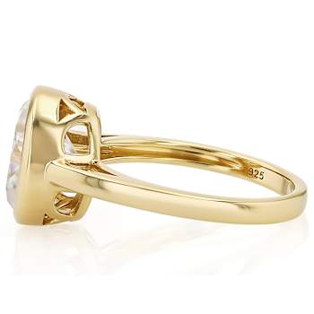 Bezel Set Oval Moissanite Solitaire Ring In 14K Gold Over Sterling Silver