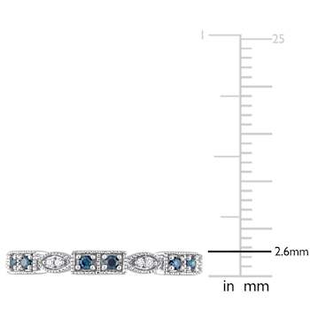 Blue Sapphire and Diamond 10K White Gold Semi Eternity Ring 0.14ctw