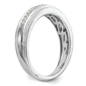Rhodium Over 14K White Gold Diamond Trio Men's Wedding Band 0.10ctw