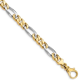 10k Yellow Gold and 10k White Gold 6.1mm Hand-polished Fancy Figaro Link Bracelet