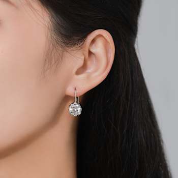 CZ Solitaire Drop Earrings In White Rhodium Over Brass 7.00ctw