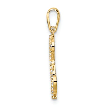 14k Yellow Gold Polished Cubic Zirconia Sitting Puppy Outline Pendant