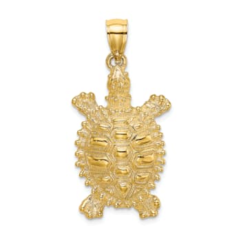 14k Yellow Gold Textured Land Turtle Pendant