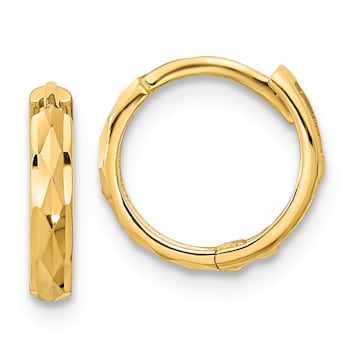 14K Yellow Gold Hinged Diamond-cut Hoop Earrings