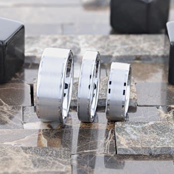 AIRES Flat Brush Finish Center Polished Edges Tungsten Carbide Ring 8mm