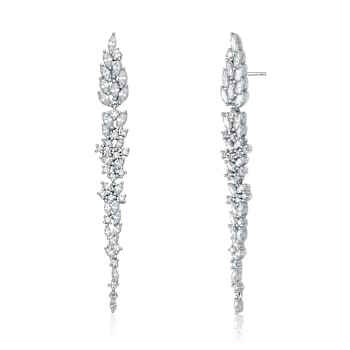 CZ Leaf-Accent Dangle Earrings In Sterling Silver