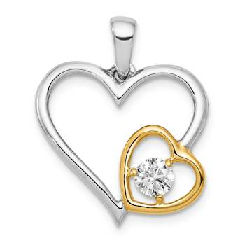 14k Yellow Gold and 14k White Gold Diamond Double Heart Pendant