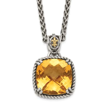 Sterling Silver Antiqued with 14K Accent Citrine Necklace