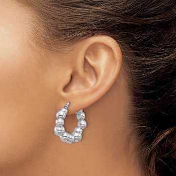 Rhodium Over Sterling Silver Polished Bead Hoop Earrings