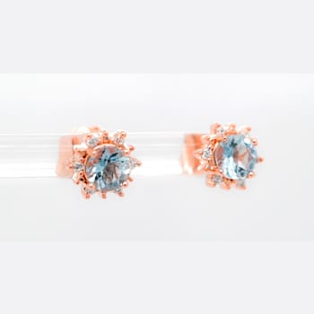 Aquamarine and CZ 1.57 Ctw Round 18K Rose Gold Over Sterling Silver
Studs Earrings Jewelry