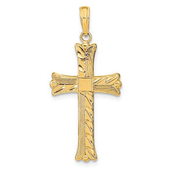 14k Yellow Gold Textured with Square Center Cross Pendant