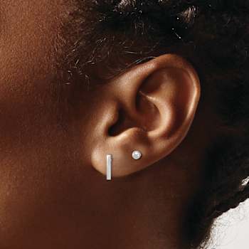 Rhodium Over 14k White Gold Polished 3mm Ball and Bar Earring Set