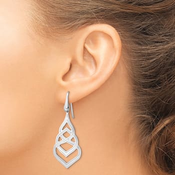 Rhodium Over Sterling Silver Polished and Textured Grooved Fancy Drop
Dangle Earrings