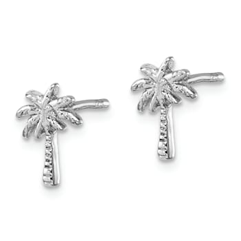 Rhodium Over Sterling Silver Polished Palm Tree Post Earrings