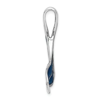Rhodium Over Sterling Silver Polished Enameled Blue Whale Tail Slide Pendant