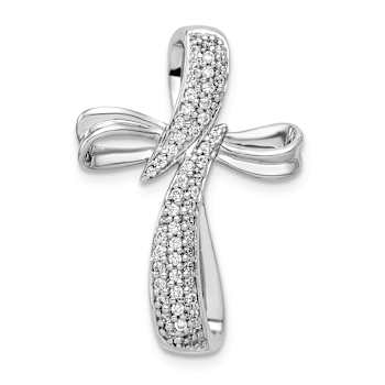 Rhodium Over 14k White Gold Diamond Cross Chain Slide Pendant