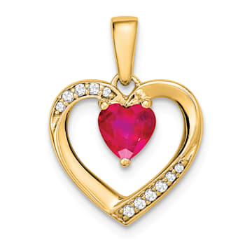 14k Yellow Gold Ruby and Diamond Heart Pendant
