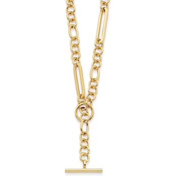 14K Yellow Gold Paperclip and Round Link Y-drop 18-inch Toggle Necklace