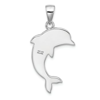 Rhodium Over Sterling Silver Polished Crystal Dolphin Pendant