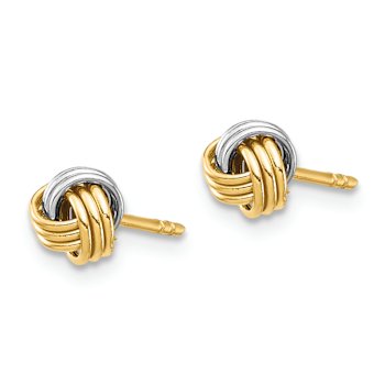14k Yellow Gold and Rhodium Over 14k Yellow Gold 5.12mm Love Knot Stud Earrings