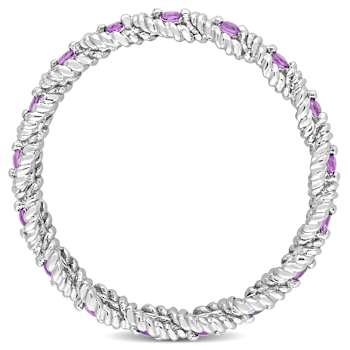 African-Amethyst 10K White Gold Eternity Ring 0.17ctw