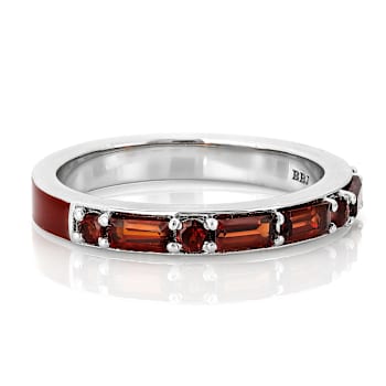 Garnet And Enamel Reversible Band Ring In Platinum Over Sterling Silver