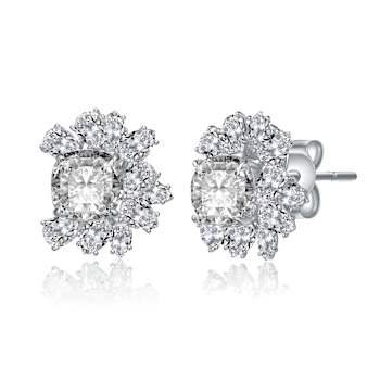 Floral CZ Cluster Stud Earrings In Sterling Silver
