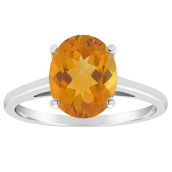 10x8mm Oval Citrine Rhodium Over Sterling Silver Ring