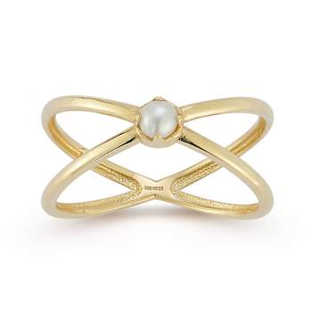 Bellissima Gold 14K Yellow Gold Freshwater Pearl Criss Cross Ring
